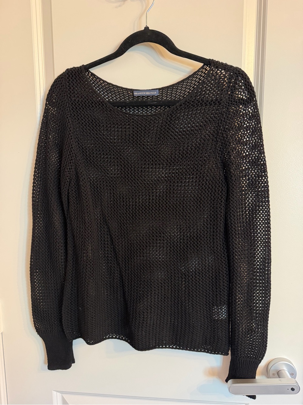 Brandy Melville Black Open-Knit Scoop Neck Sweater